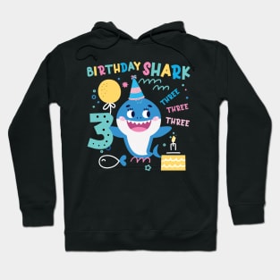 Birthday Kids Shark 3 Year Old 3rd Birthday Gift For Boy Girl Kids Hoodie